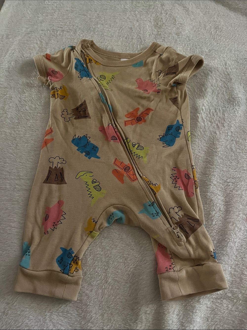 Newborn Beige Dino Print One-Piece Romper